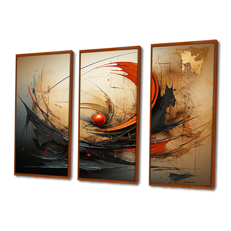 Wild Waves Retro Orange Core - ensemble d'impression d'art mural abstrait en spirale, H 28 po x l 36 po x P 1 po