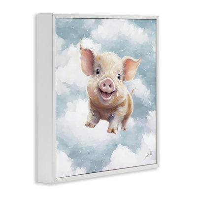 Happy Piglet in Clouds Framed Giclee Art, design by Marla Rae