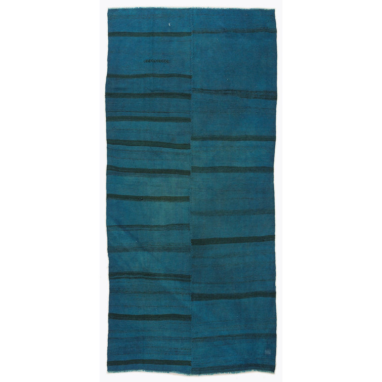 Ebern Designs Girit Turquoise Striped Wool Handmade Area Rug | Wayfair ...