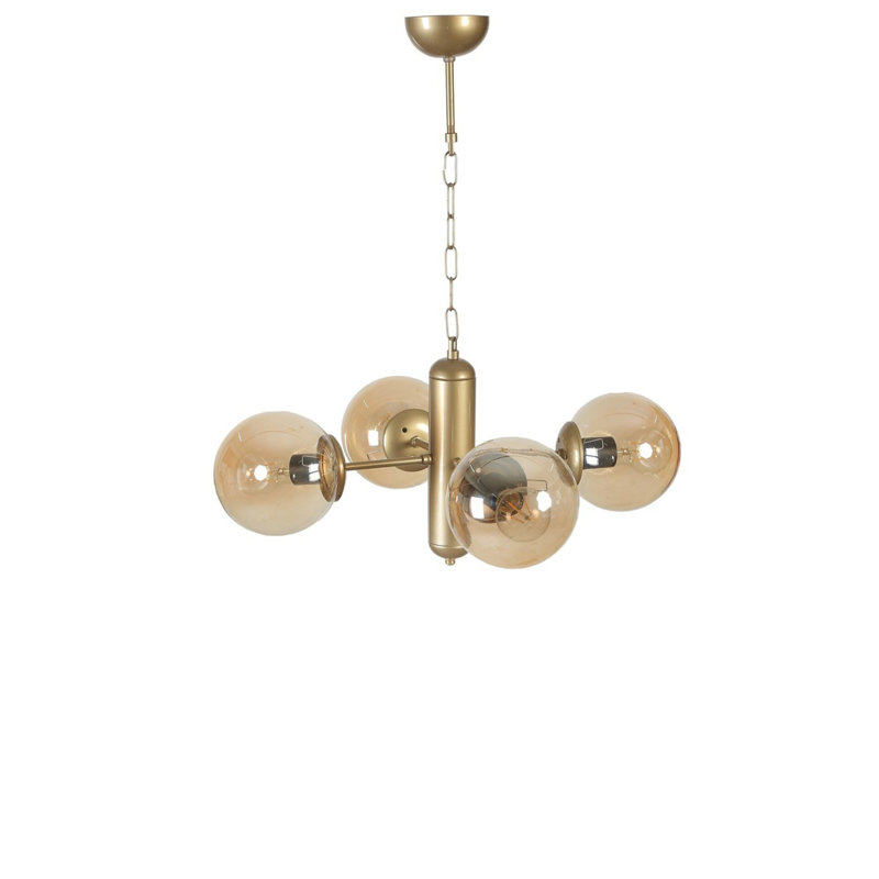 Elegant Amber and Gold Chandelier, 17.7 Diameter x 27.6 Height | Durable Metal Body, Glass Cap, E27 Socket (Max 40W) | Stylish Lighting Fixture for Living Room, Dining Room, and Entryways | IP20 Rated