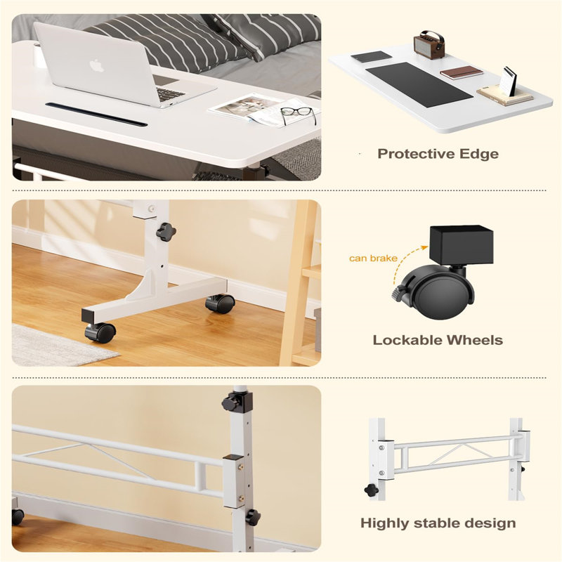 White Adjustable Height Mobile Standing Desk with Wheels