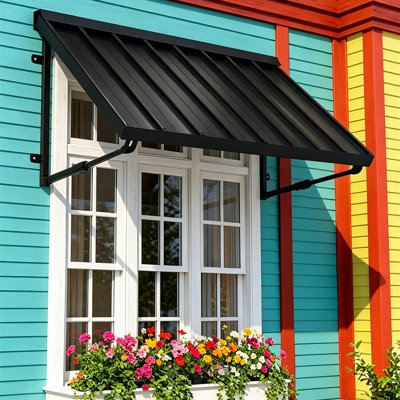 All-Season Adjustable Metal Awning, Easy Installation Rustproof Shade Canopy, Year-Round Sun Rain Snow Protection For Porch Garage Patio