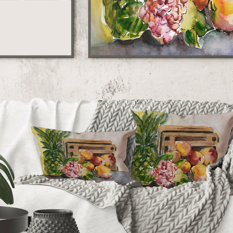 Carré, fruits rétro V - coussin décoratif imprimé maison de campagne, 16" x 16"