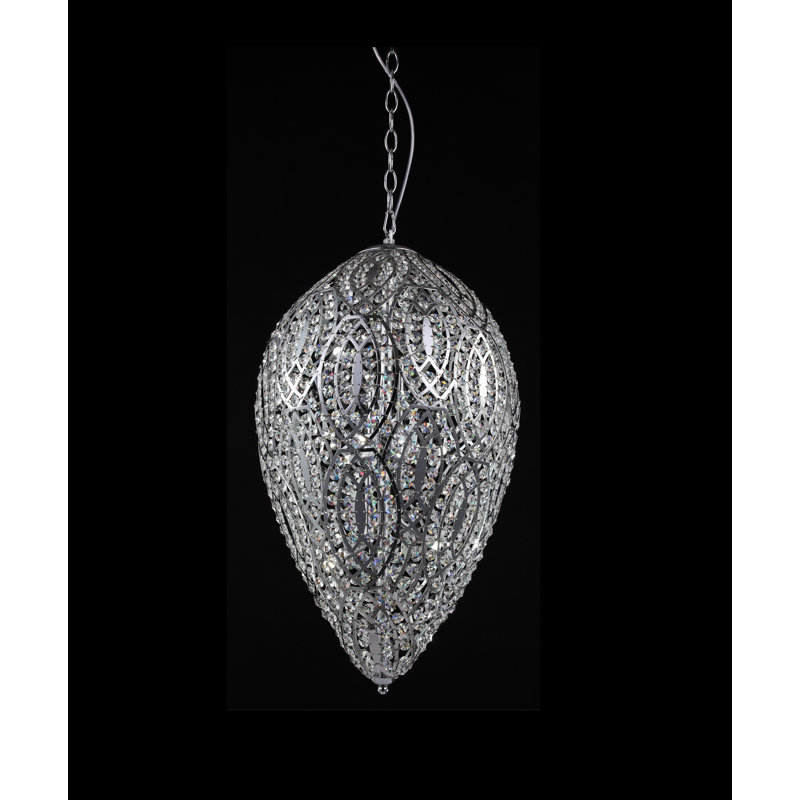 Luminaire suspendu 12 lumières en chrome avec cristaux transparents