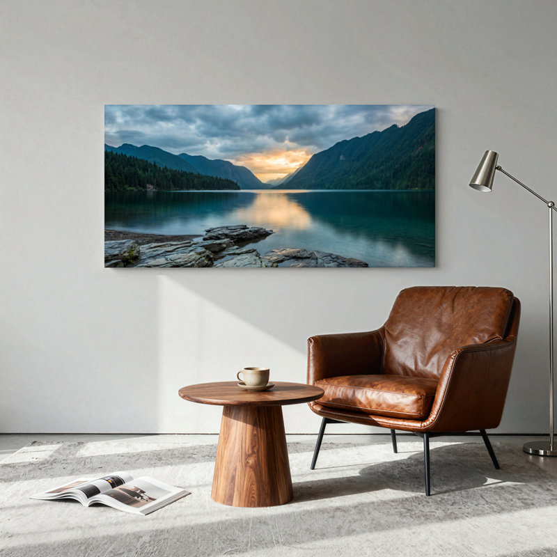 Ensemble de 1 tableau sur toile représentant un lac de montagne, 48“W x 24”H, Toile tendue