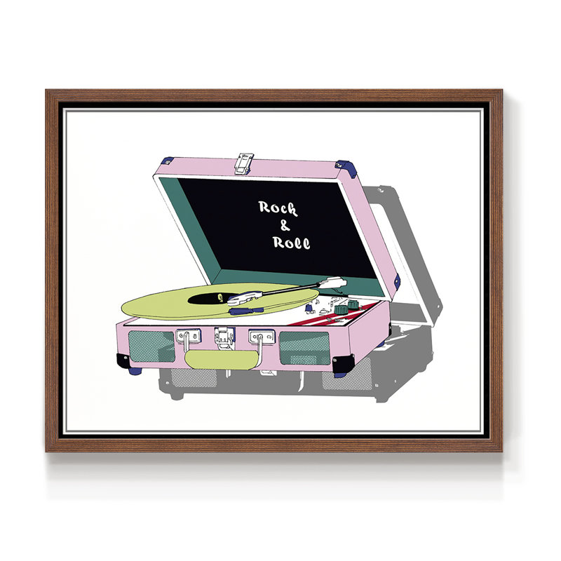 Record Shop I -Framed Print - Restickable, H 22 po x l 28 po, Noyer