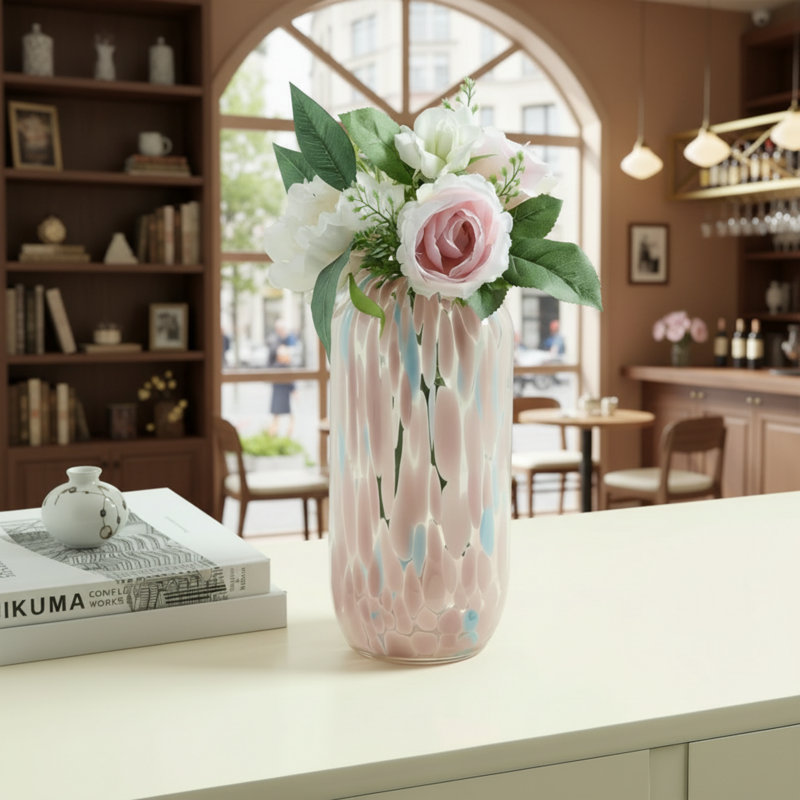 10-Inch Multi-Colored Painted Glass Cylindrical Vase, A Must-Have For Home Décor.