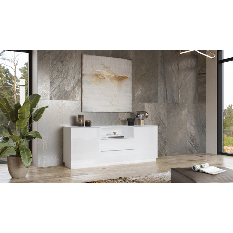 Conchita 180cm Sideboard, White/White Glass