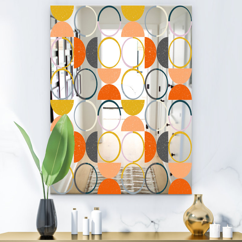 Miroir d'appoint circulaire et moderne, H 39,4 po x l 29,5 po, Orange et gris