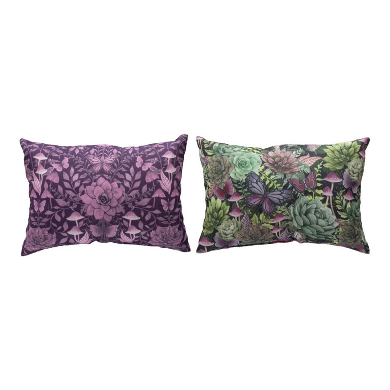 American-Made Dark Succulents Climaweave Pillow, Green/Pink/Purple