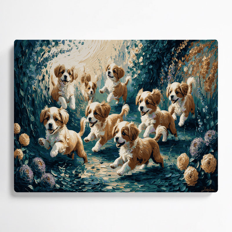 «Dogs Lowchen», art mural en métal bleu, H 11 po x l 14 po