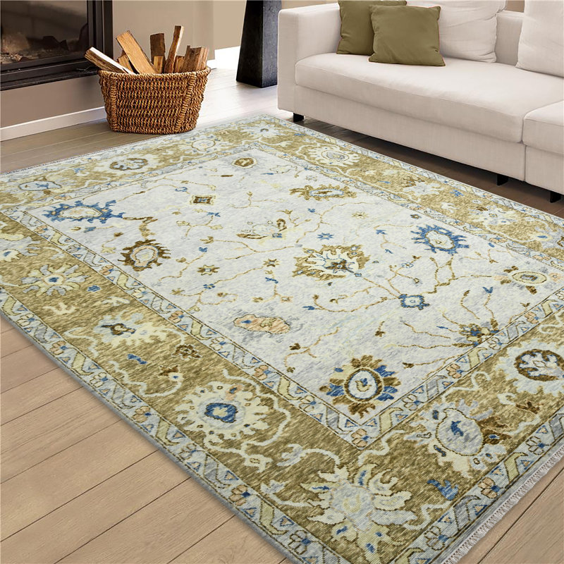 Tapis oriental en laine noué à la main Blu / beige / bleu / gris Blu, Rectangle 10 pi x 14 pi