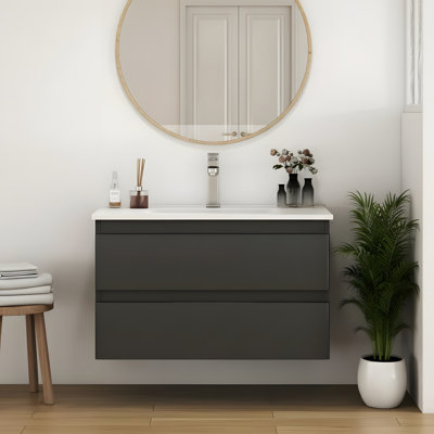 Integrated Ceramic Sink Wall-Mounted Bathroom Vanity