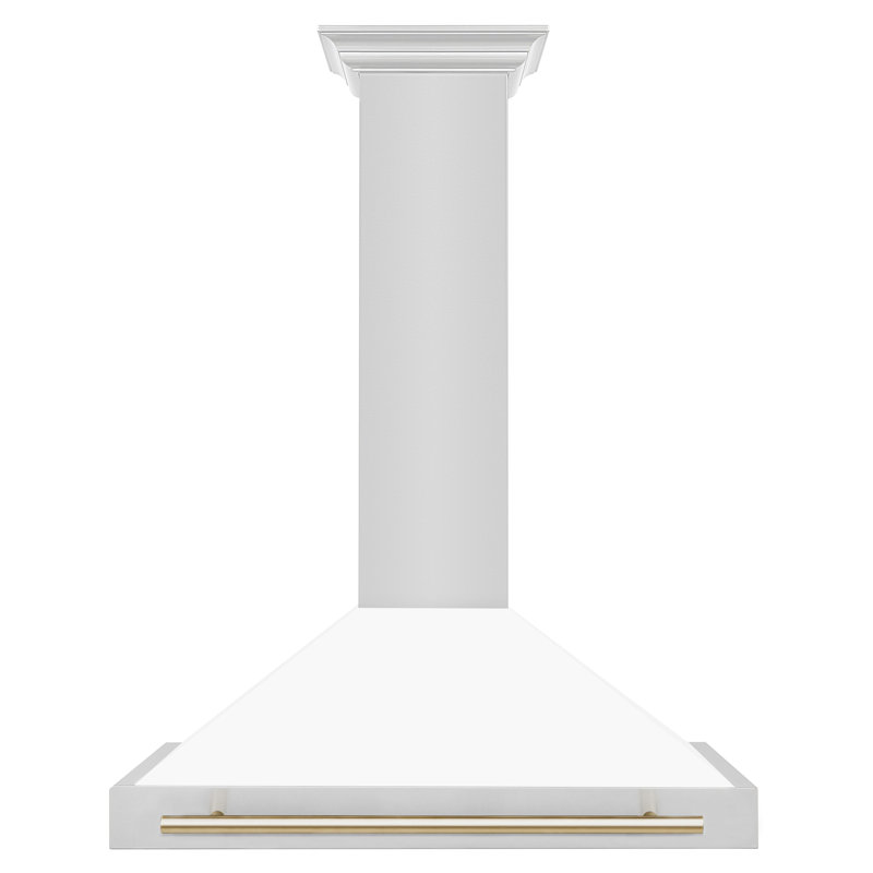 36" 400 CFM Ducted Wall Mount Range Hood, White Matte/Champagne Bronze