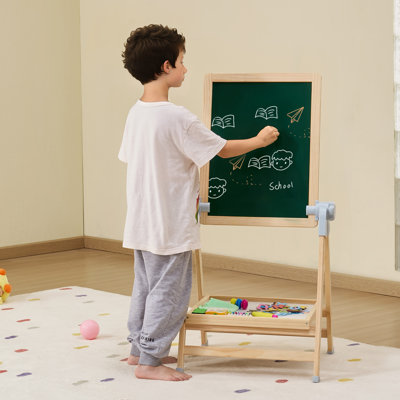 2-in-1 Kids Art Easel Double-Sided Wooden Magnetic Whiteboard Chalkboard