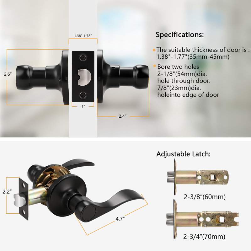 Passage Door Lever with Round Rosette, Black
