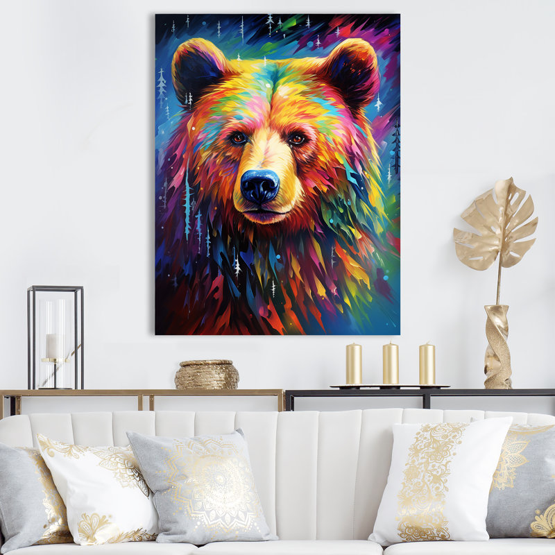 «Colorful Poppart Bear Majesty», reproduction sur toile, H 44 po x l 34 po x P 1,5 po, Toile tendue