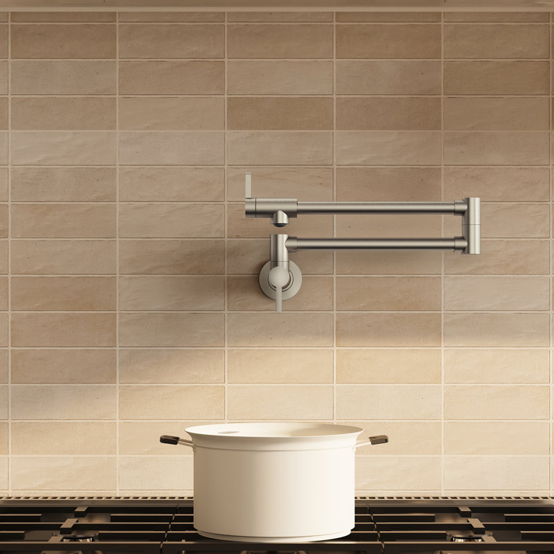 Modern Pot Filler Faucet, 2-Handle Wall Mount Kitchen Faucet for Stove, Brushed Nickel