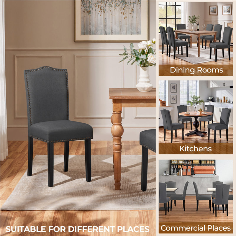 Fabric Upholstered  Parsons Chair, Dark Grey