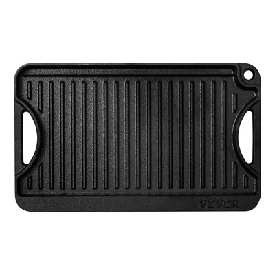Gril / plaque chauffante réversible, plaque chauffante en fonte pré-assaisonnée de 14 po x 8,5 po, poêle rectangulaire portative avec poignée, batterie de cuisine familiale pour brûleur de cuisinière intérieur / extérieur, gaz, barbecue de camping, noir
