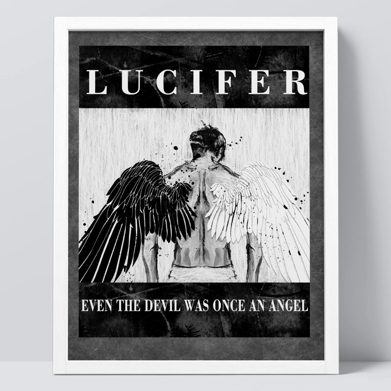 «Lucifer Even Devil Was Angel Once Dark Man» sur papier, H 14 po x l 11 po, Blanc