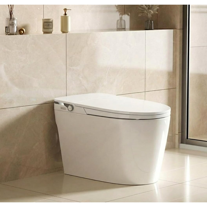 GarveeHome Smart One-Piece Commercial Toilet – Manual Lid, Heated Seat, Immediate Warm Water Bidet, Foot Detector Flush, Air Dry