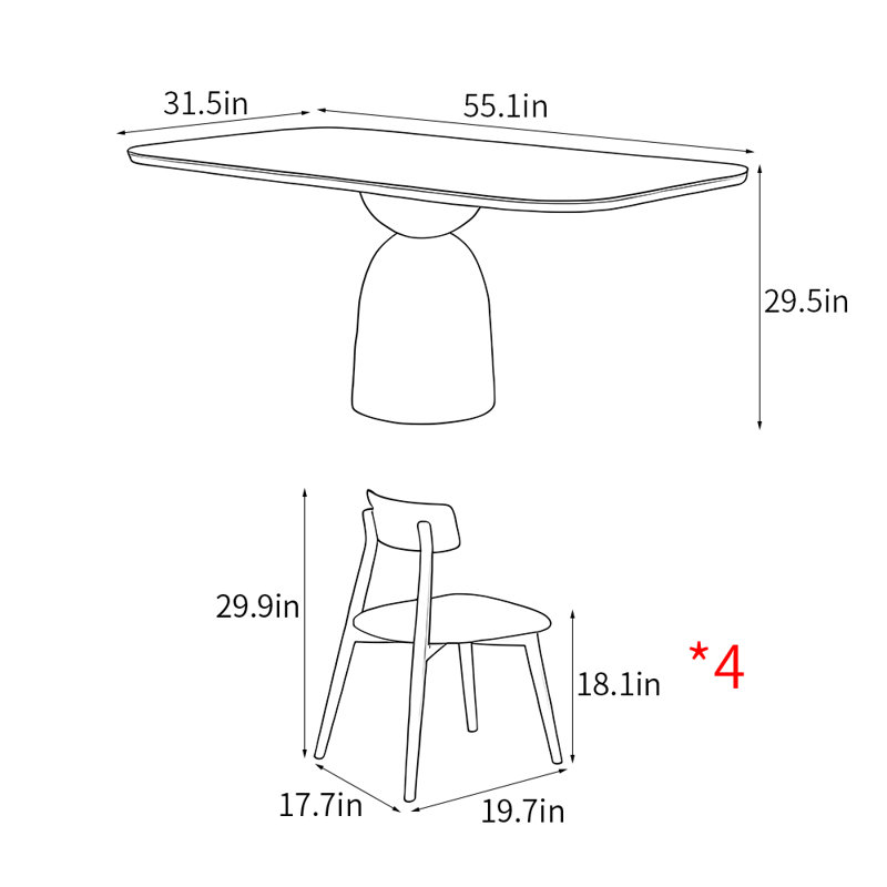 Simple home rectangular dining table set, 29.5"H x 55.1"L x 31.5"W