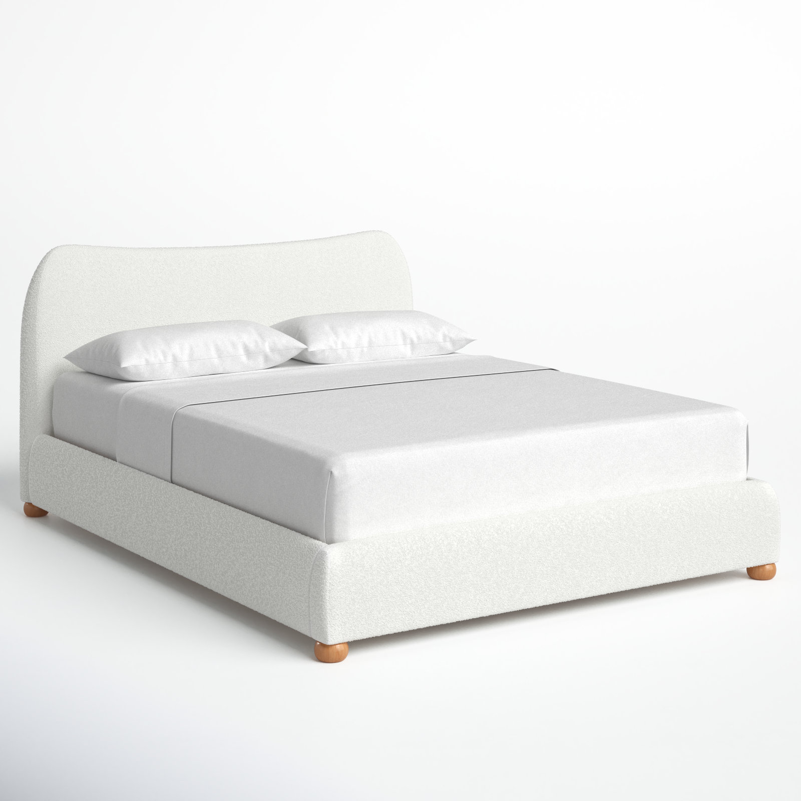 Liza Velvet Upholstered Bed, King, Ivory Boucle