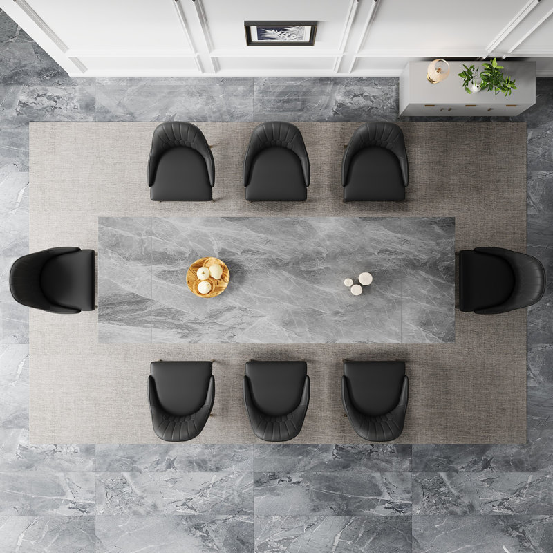 Modern Dining Set  with 110.23'' Extendable Sintered Stone Dining Table and 8 Faux Leather Dining Chairs, Italian Gray, 8