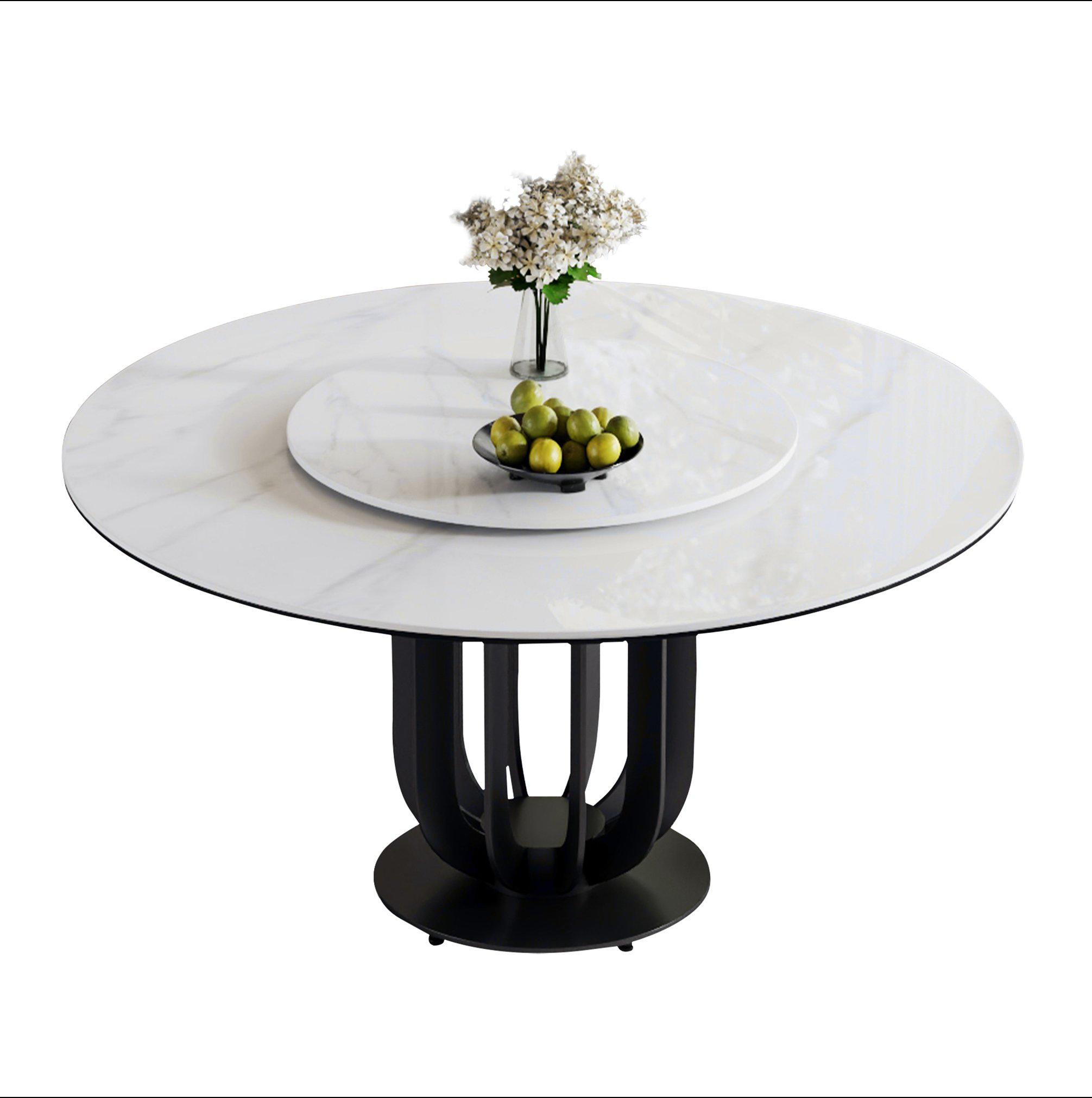 Ivy Bronx 59" Round Sintered Stone Dining Table with Black Carbon Steel ...