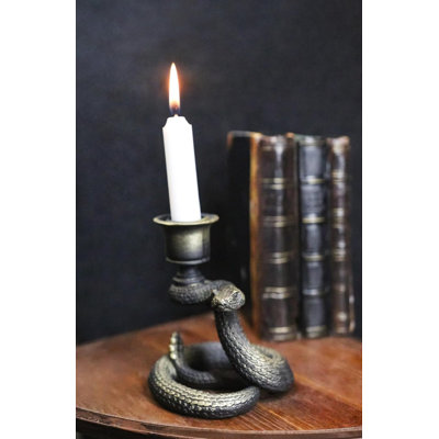 Dark Magic Coiled Serpent Rattle Snake Candlestick Taper Candleholder Figurine