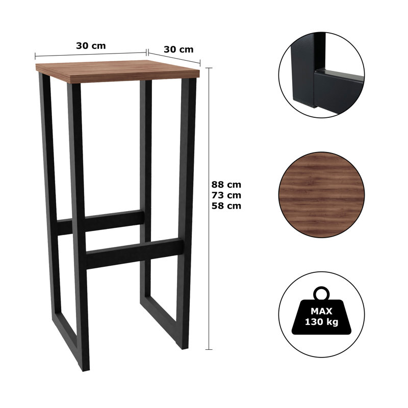 Akosha Counter Stool with Metal Frame, Walnut, Bar Stool 28” Seat Height