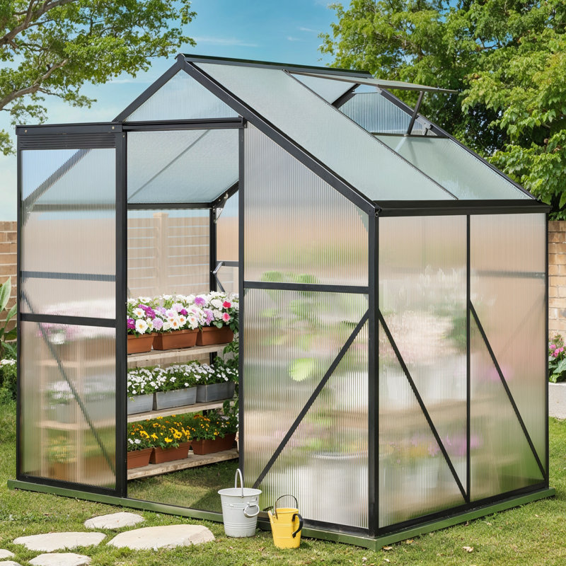 Greenhouse with Adjustable Roof Vent and Sliding Door, 76.8" H x 51.2" W x 74.8" D