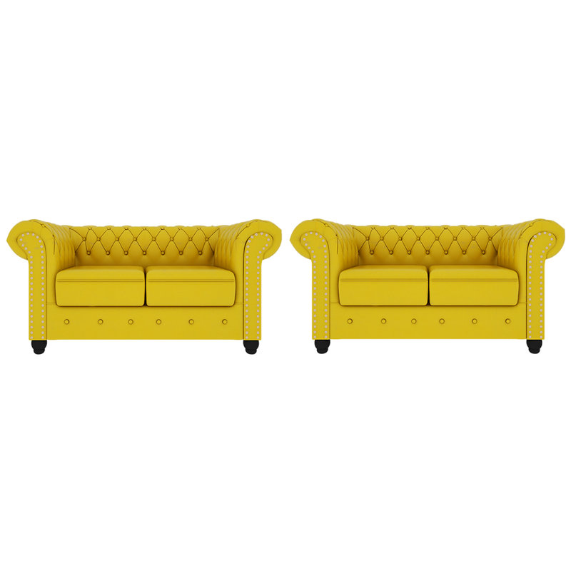 Vintage casual Cafe dining bench Faux Leather Upholstered Bench, Yellow