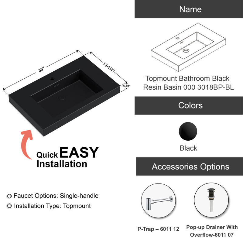 Dowell 30" Black Resin Double Freestanding Bathroom Basin