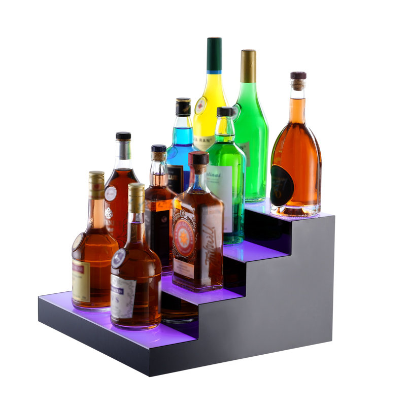Présentoir à 4 niveaux pour bouteilles de boissons alcoolisées avec télécommande et contrôle des applications - Organisateur de bar en acrylique rétro-éclairé