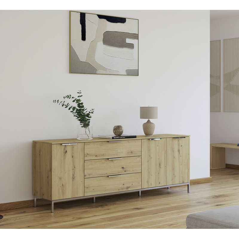 Flipp 3 Drawer 200Cm W Combo Dresser, Artisan Oak/Chrome