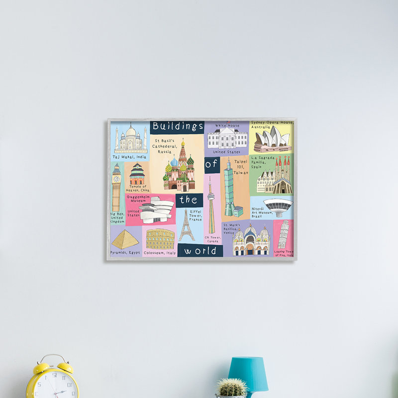 «Building of the World», charte pour enfants, repères architecturaux - impression, H 24 po x l 30 po x 1,5 po