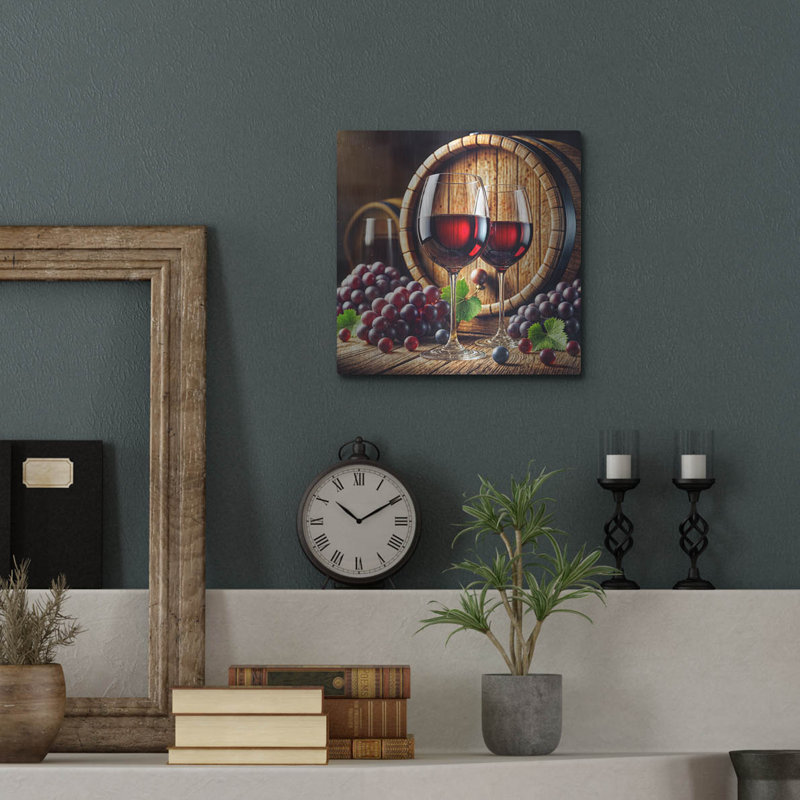 Charlton Home® «Two Glasses Of Wine» par Rey Klimt, art mural en métal, H 12 po x l 12 po