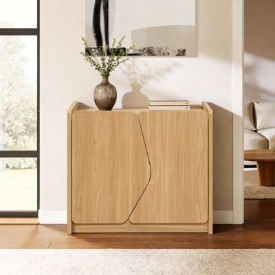 Armoire de rangement et buffet moderne, 2 portes avec charnières à fermeture en douceur, côtés surélevés