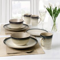 Lorren Home Trends 16 Piece Scalloped Edge Slate Grey Dinnerware