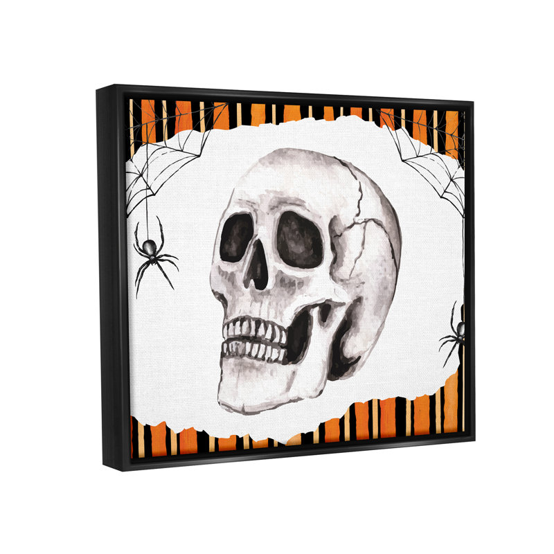 Orange & Black Striped Skull by ND Art - Print, Jet Black Floater Frame, 17" H x 21" W x 1.7" D