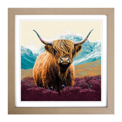 Highland Cow Color Field Painting - Single Picture Frame Print on Wood
