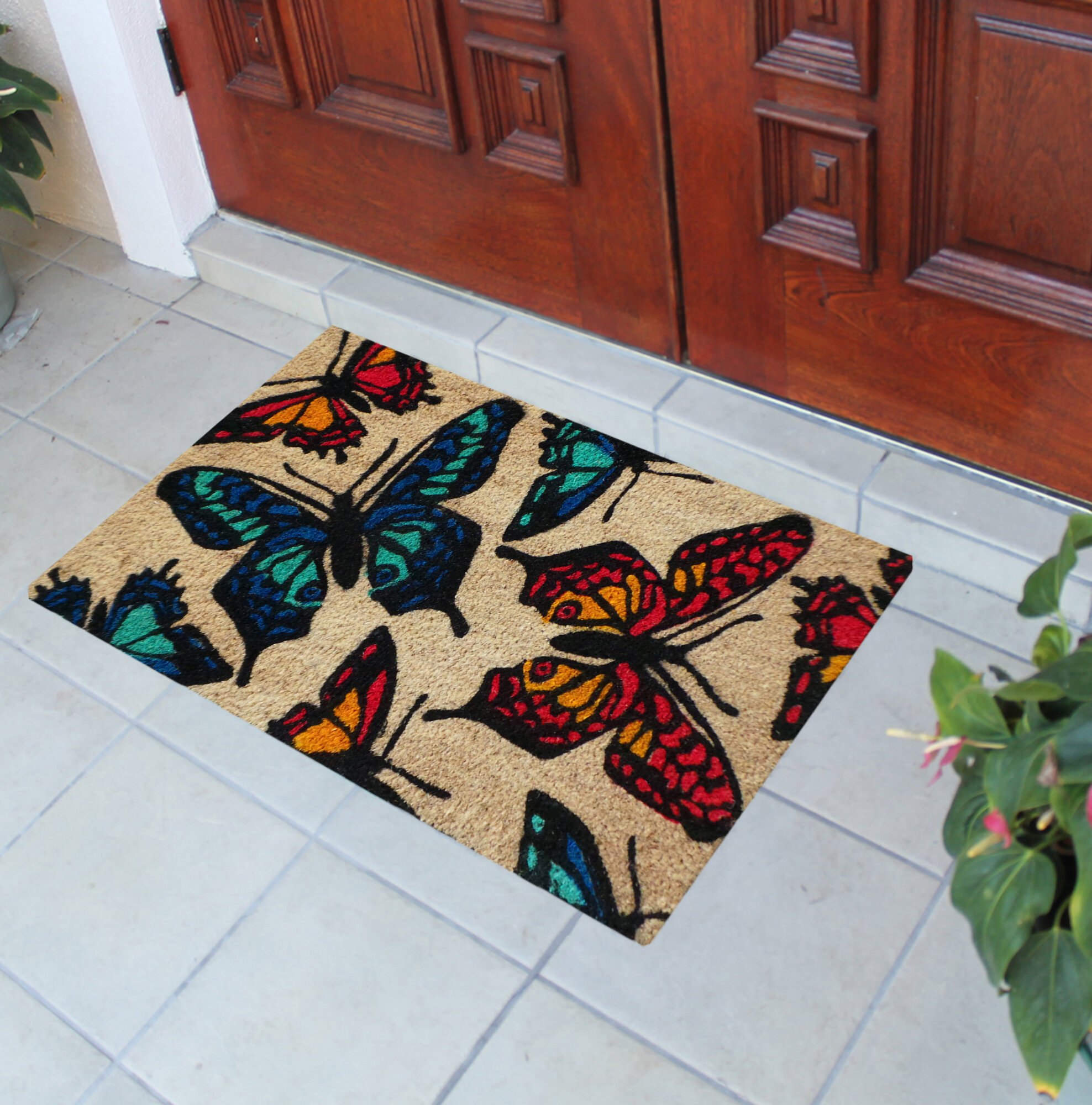 Brown Vertical Striped Peacock Rain Door Mat 