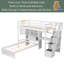 Lit mezzanine simple au-dessus de simple avec bureau intégré et escalier, avec compartiments de rangement et tablettes-1906360925