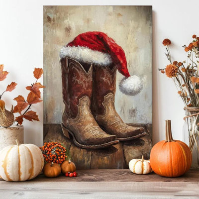 1 piece framed wall art canvas painting featuring cowboy boots with an oil painting texture style. Decorative vintage-style poster for home decor, a perfect modern art gift for the bedroom or living room