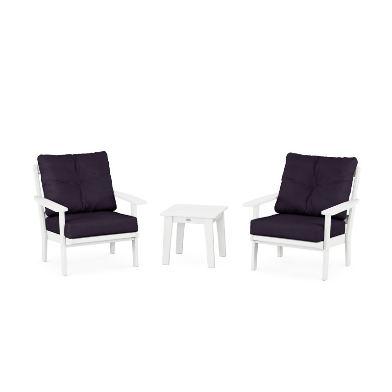 Ensemble de conversation à assise profonde 3 pièces Prairie, Blanc, Lin bleu marine