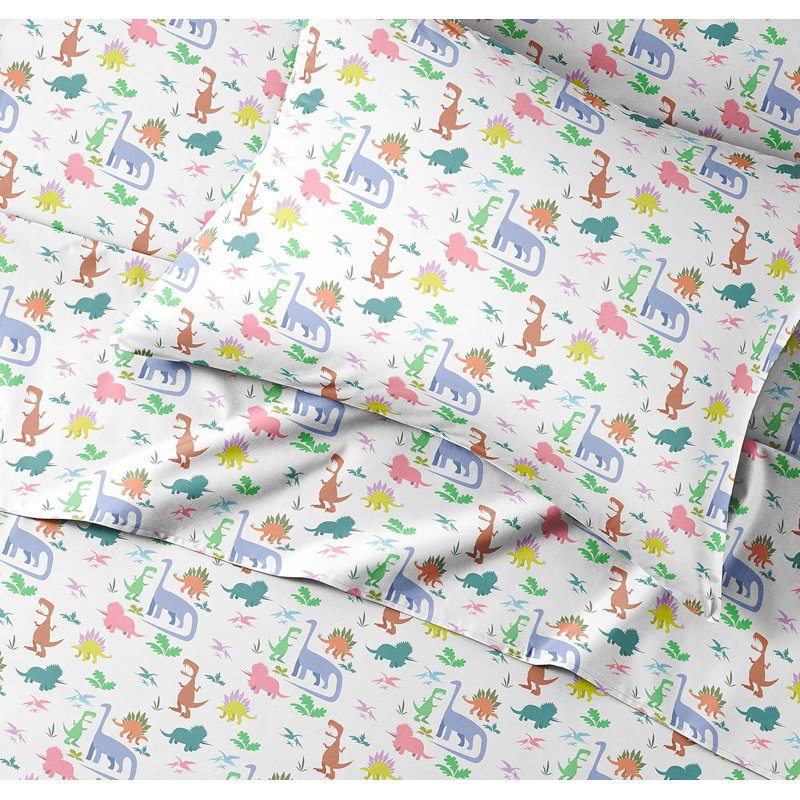 Queen Size Blue Dinosaur Print Microfiber Sheet Set