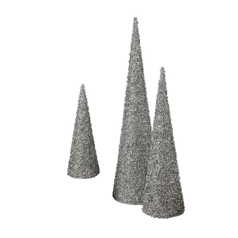 Ensemble 3 pièces d'arbre à cône scintillant, Argent argent