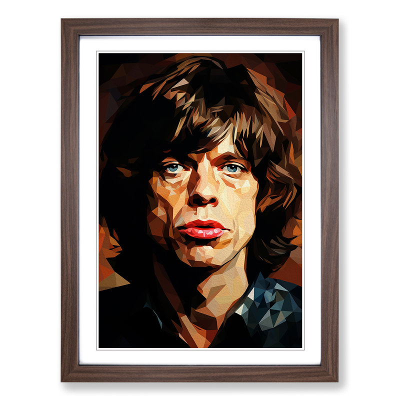 Mick Jagger Cubism - Single Picture Frame Print on Wood, 46cm H x 34cm W x 2cm D, Walnut Framed